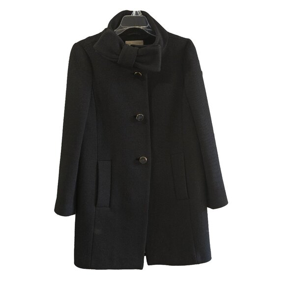 Kate Spade Dorothy Coat Bow Neck Black Wool Mod Mid Century Retro Classic jacket - Picture 15 of 15